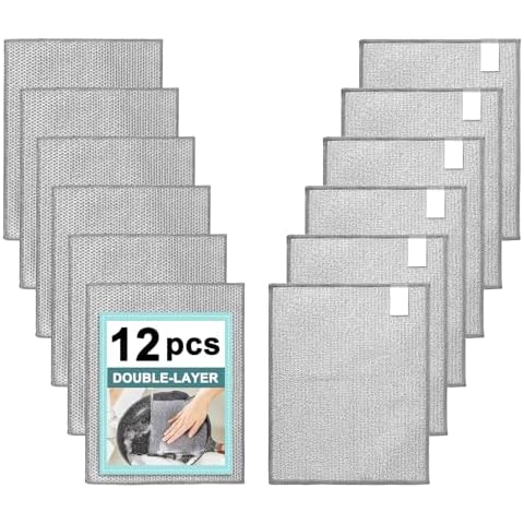 Advantez 12Pcs Multipurpose Wire Dishwashing Rags，Double-Layer Non Scratch Fiber and Wire Dishcloths for Household Kitchen Supplies,Wire Miracle Cleaning Cloths for Eggs Cover
