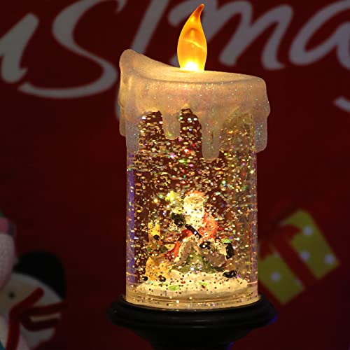 Image of Eldnacele Battery Operated Lighted Flameless Candles Christmas Snow Globe Candle Light Swirling Water Glittering Spinning Candles for Home Decoration(Santa Claus)