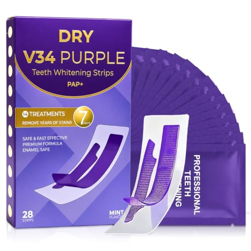 28 Piezas púrpura Whitening Strips Para Hombres Y Mujeres, Tiras Blanqueadoras De Dientes, Fácil De Usar Tiras Blanqueadoras Dentales, Aliento Fresco, Para El Café, Vino Y Tabaco Manchas