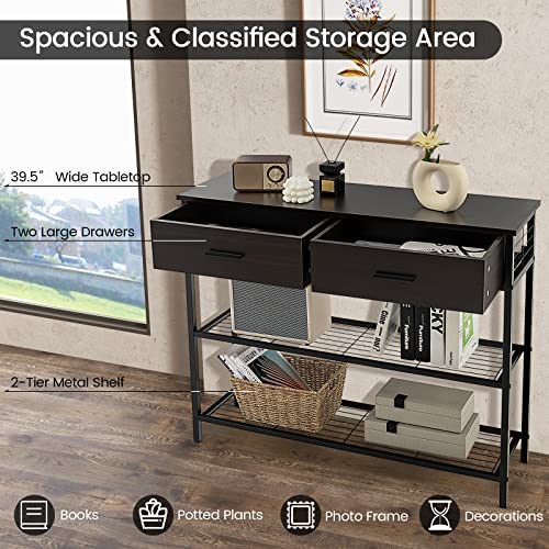 Giantex 39.5” Console Table With Storage Drawer - Entryway Table With 2 Drawers, 2-Tier Shelves, Anti-Toppling Design, Metal Frame, Sofa Side Table For Hallway, Living Room Entry Table (Espresso) #TOP4