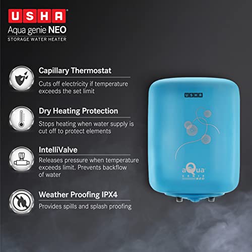 Image of Usha Aquagenie Neo 15 Litre Storage Water Heater with Free Installation (Sky Blue)