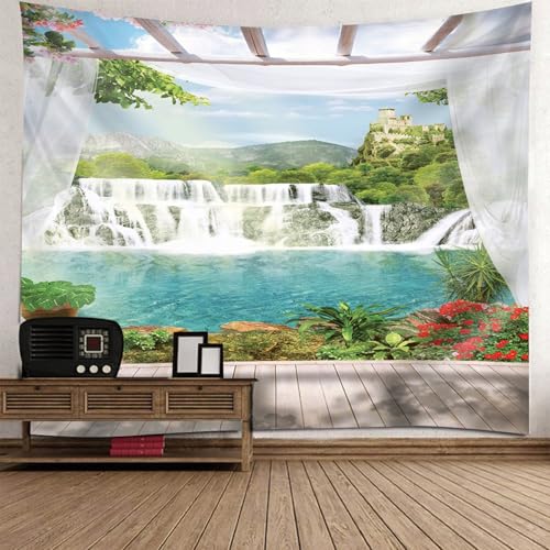 Tapisserie Decoration Murale Nature 220x240CM cascade et montagnes pour grand salon