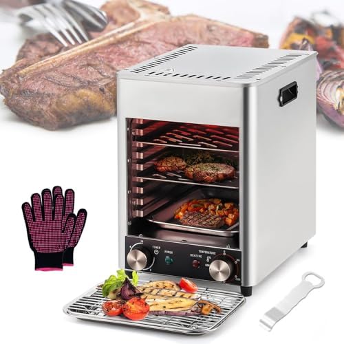 1800W Indoor Electric Steak Grill, Stainless Steel 10-Tier Broiler, 800℃ Fast Heating for Perfect Steak, Ribeyes, Chicken & Vegetables, 220V Cooking Appliance