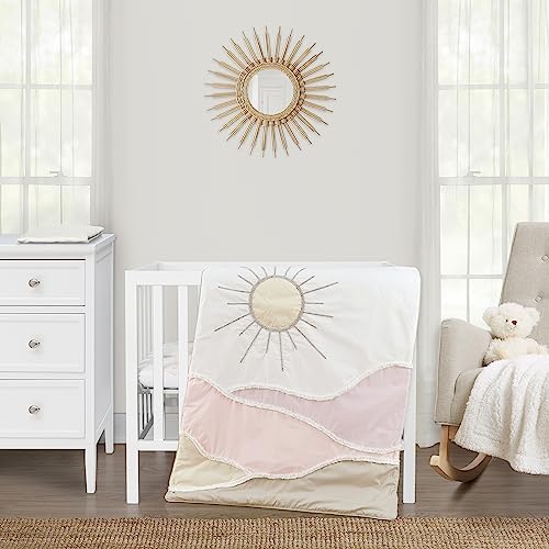 Image of Sweet Jojo Designs Blush Pink Mauve Boho Desert Sun Girl Baby Mini Crib Bedding Set Infant Nursery Room Newborn Blanket Portable Pack n Play Sheets 3pc Taupe Bohemian Watercolor Mountains Southwest