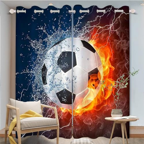Blickdichte Vorhänge 3D-Druck - 300x280cm Fußball Design Polyester
