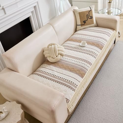 Image of HOMETHREADS Innovative European Premium Style Anti Slip Cotton Sofa Cover Mat with PVC Backing for Non-Slip Comfort (Khaki, 4 Seater | 70x210cm)