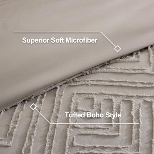 Image of Litanika Queen Comforter Set Rose Grey, 3 Pieces Cream Tufted Boho Farmhouse Bedding Comforter Sets, Lightweight Fluffy Comforter Bed Set for All Season (90x90In Comforter and 2 Pillowcases)