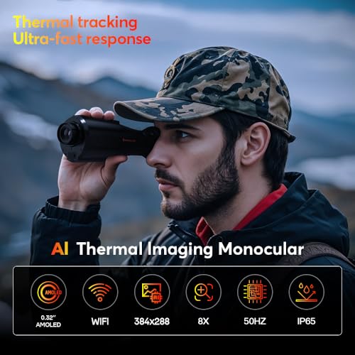 384 * 288(50HZ) 15mm Thermal Monocular, 1.43'' AMOLED Night Vision Monocular with 10-hour Battery Life,8× Digital Zoom, IP66 Thermal Imaging Monocular for Hunting with Wi-Fi Hotspot/STA/MIC - Image 3