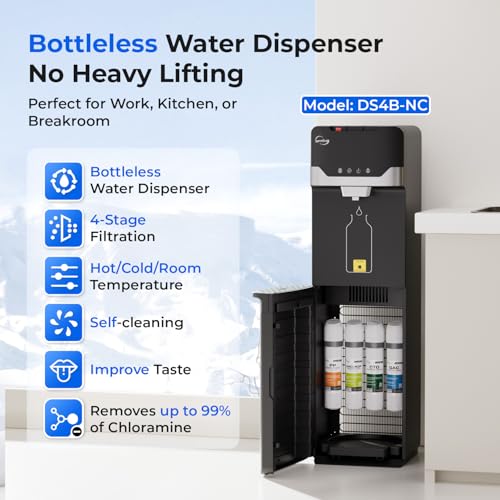 iSpring Bottleless Water Dispenser with Built-in 4-Stage Filtration, Chloramine Removal, Water Cooler Dispenser - Hot, Cold, Room Temp, Self Cleaning, Black，Model: DS4B-NC by iSpring - Image 2