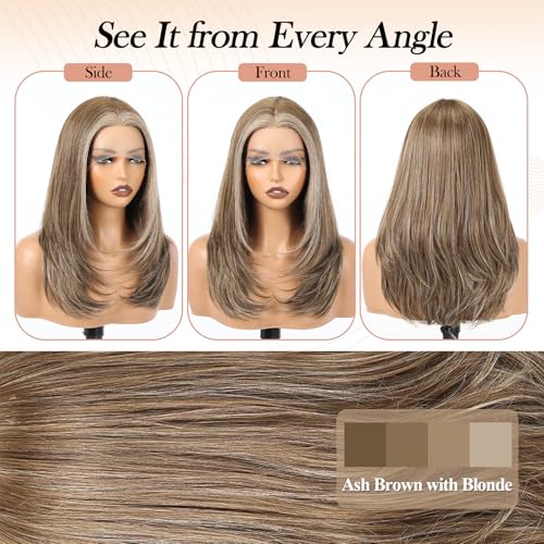Image of EMMOR Human Hair Wig for Women 13x5x1 Inch HD Lace Front Wig 18 Inch Layered Glueless Wigs Pre-Plucked Hairline Human Hair Blend Premium Synthetic Fiber for Everyday Wear