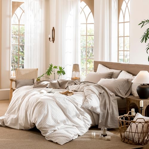Image of MooMee Sheet Set 100% Washed Cotton Linen-Like Extra Deep Pocket Queen | Relaxed Linen-like Texture. Soft, Breathable & Lightweight Comfort. 15-19 inch Extra Deep Pocket with All-around Elastic