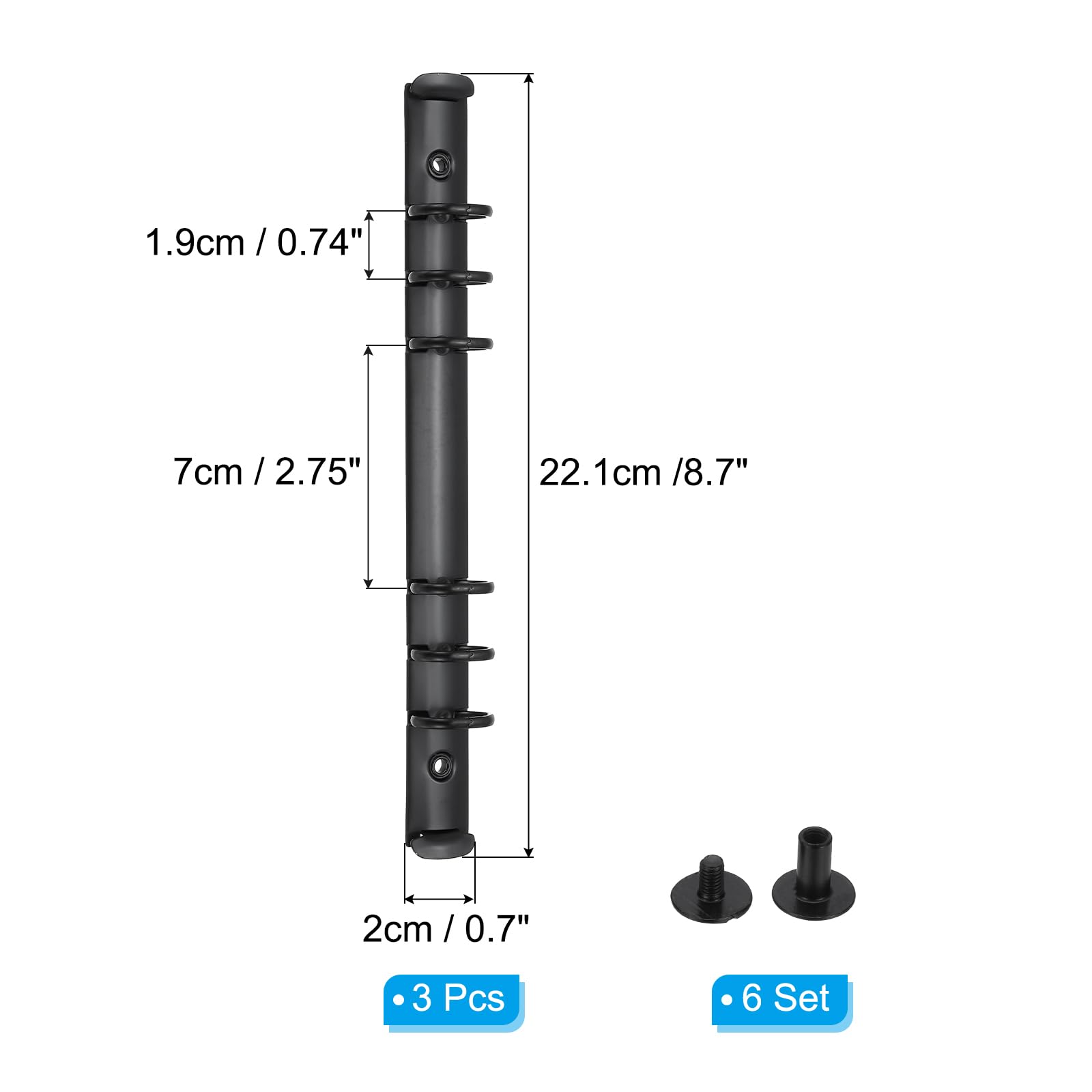 PATIKIL A5 6-Hole Ring Binder Mechanisms, 3 Set Binder Spines Replacement for Binder Planners, Black - Image 2