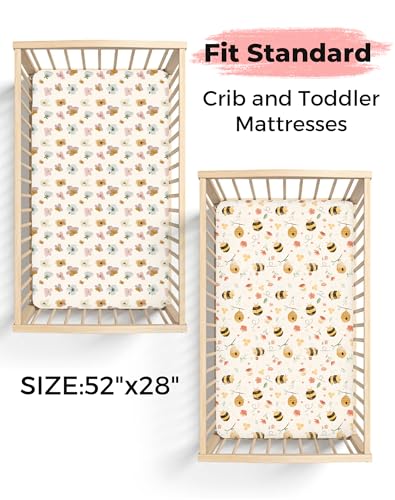Image of Crib Sheets for Boys and Girls, 2 Pack Fitted Baby Sheets for Standard Toddler Mattress 28 inch x 52 inch, Soft Breathable Jersey Knit Baby Bedding (Bear Tracks)