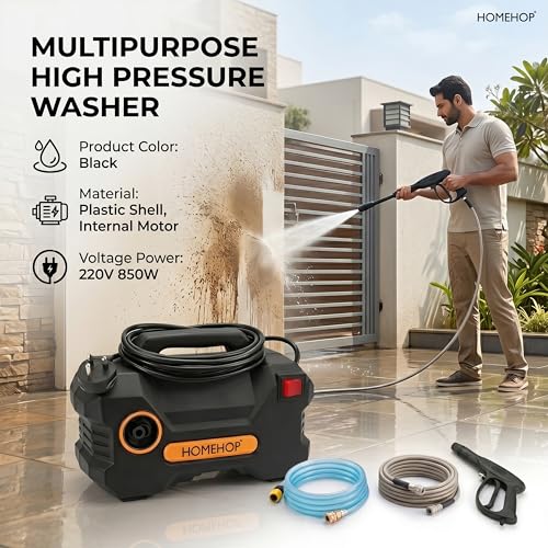 Image of Homehop Car Washer High Pressure Gun Portable Water Spray Cleaning Machine | Pressure Washer for Car 850W Electric Pump Machine Bikes, Floor, Gardens, Tank And Outdoor Spaces (7m Hose Pipe ,ABS+Copper)