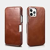 【正規品】ICARER iPhone 12 mini 5.4inch/12/12 Pro 6.1インチ/12 Pro Max/11 Pro 5.8インチ/11 Pro Max 6.5インチ/iPhone 11 6.1インチ 選択 本革 手帳型　ビンテージ レザー ケース 保護ケース 本革ケース Metal Clip Vintage Series Side-open Leather Case（ブラック、ブラウン、レッド、カーキ）4色選択 (iPhone 12 Pro Max 6.7インチ用, ブラウン)