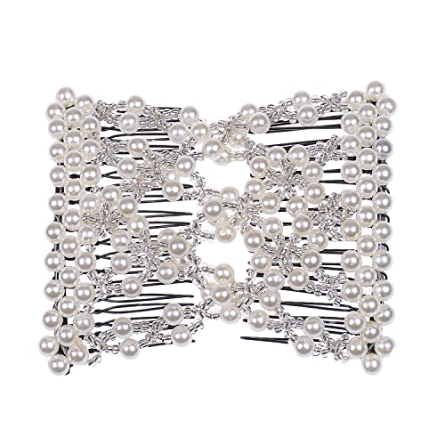 LOVEF3 Pcs Fashion Exquisite Beaded Easy Stretchable Combs Flower Pearl Double Hair Combs Magic Crystal Double Clips Insert Combs for Lady Women Girls image 4