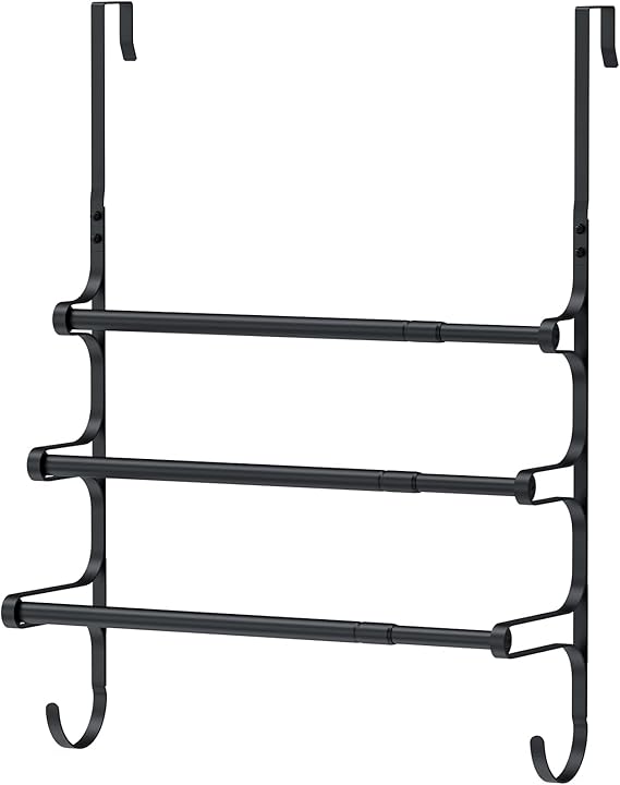 Over The Door Towel Rack, Over Door Towel Rack for Bathroom Door, Triple Towel Storage Holder with Hooks (Matte Black) Over The Door Towel Rack, Over Door Towel Rack for Bathroom Door, Triple Towel Storage Holder with Hooks (Matte Black)