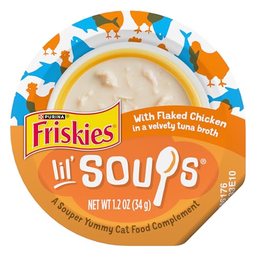 Purina Friskies Natural Grain Free Wet Cat Food Lickable Cat Treats Lil Soups Flaked Chicken - (Pack of 8) 1.2 oz. Tubs