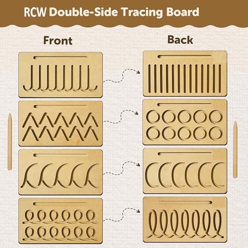 Image of RCW Educational Wooden Tracing Board for Kids | Reading & Writing Board Toys for 2+ Years Old Kids | Double Sided Set of 4 (Set of 8 Type Multi Pattern) (4 Pieces Only)