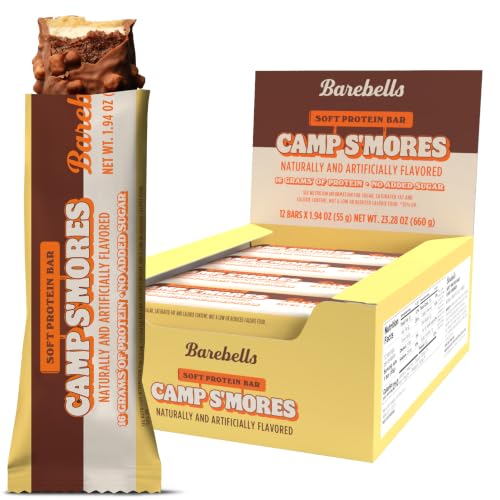 Barebells Protein Bar – Camp S'mores | 16g Protein, No Added Sugar, Chocolate, Marshmallow &amp; Cracker Flavor, Soft Texture, 12 Count