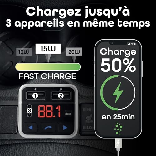 Transmisor FM Bluetooth T'nB USB-C y manos libres para mechero de coche negro 6