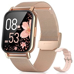 RUXINGX Smartwatch Damen 1.69″ Zoll HD, Fitness Armbanduhr IP68 mit SpO2 Pulsmesser Schlafmonitor, Weibliches Zyklus Management, 24 Sportmodi Schrittzähler Stoppuhr Kalorien für Android iOS Roségold