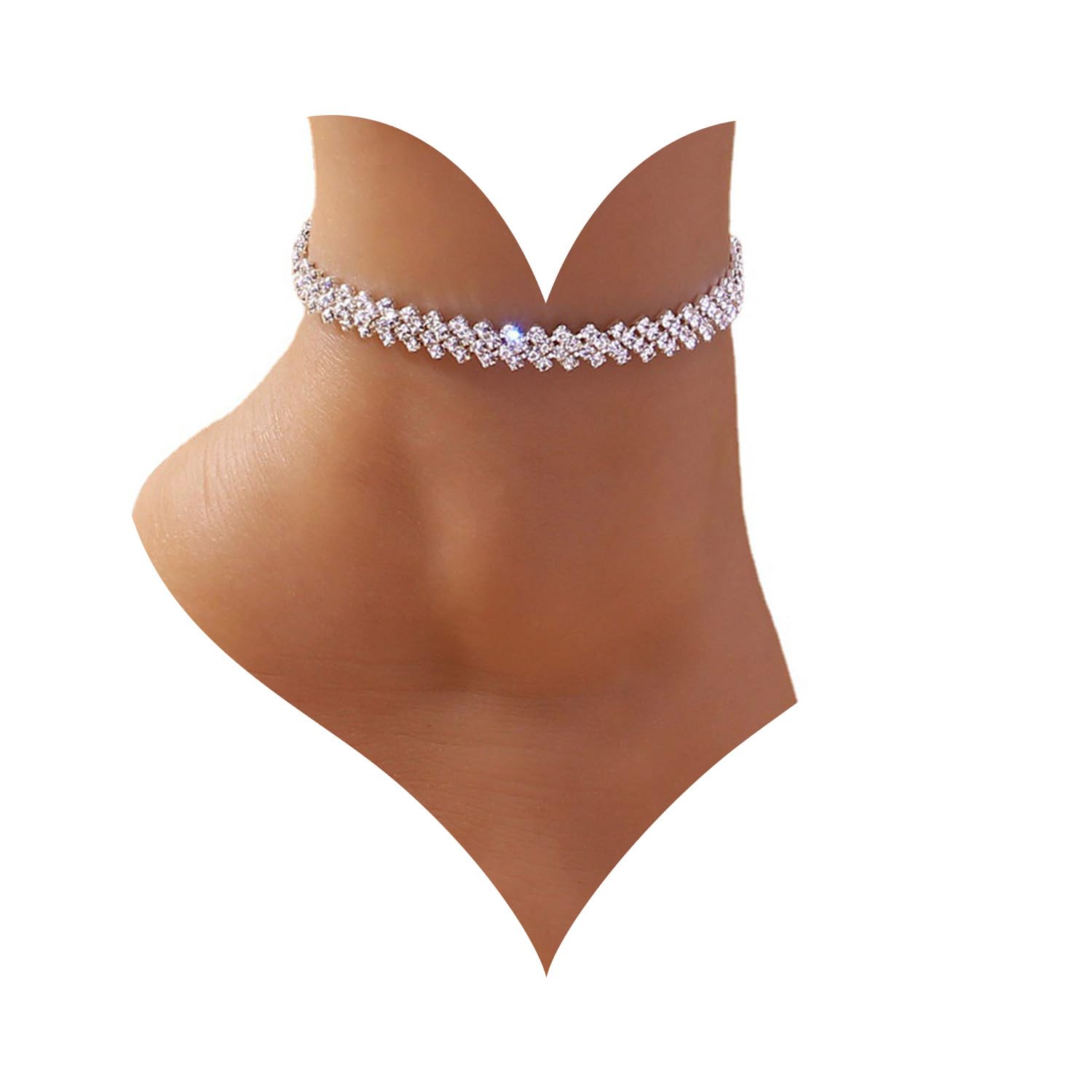 WendalernBoho Tennis Ankle Bracelets for Women Silver Rhinestone Tennis Chain Anklet Personality Rhombus CZ Diamond Anklet Summer Beach Tennis Ankle Chain Foot Jewelry for Women Girls