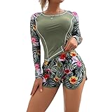 Traje de Baño Manga Larga de 2 Piezas para Mujer, con Sujetador Incorporado, Traje de Baño Protector de Surf de Estampado...
