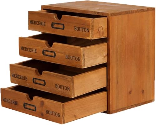 Miniatura 4 de Caja de almacenamiento de madera con cajones, organizador de escritorio portátil de madera para el hogar, oficina, mostrador, decoración de