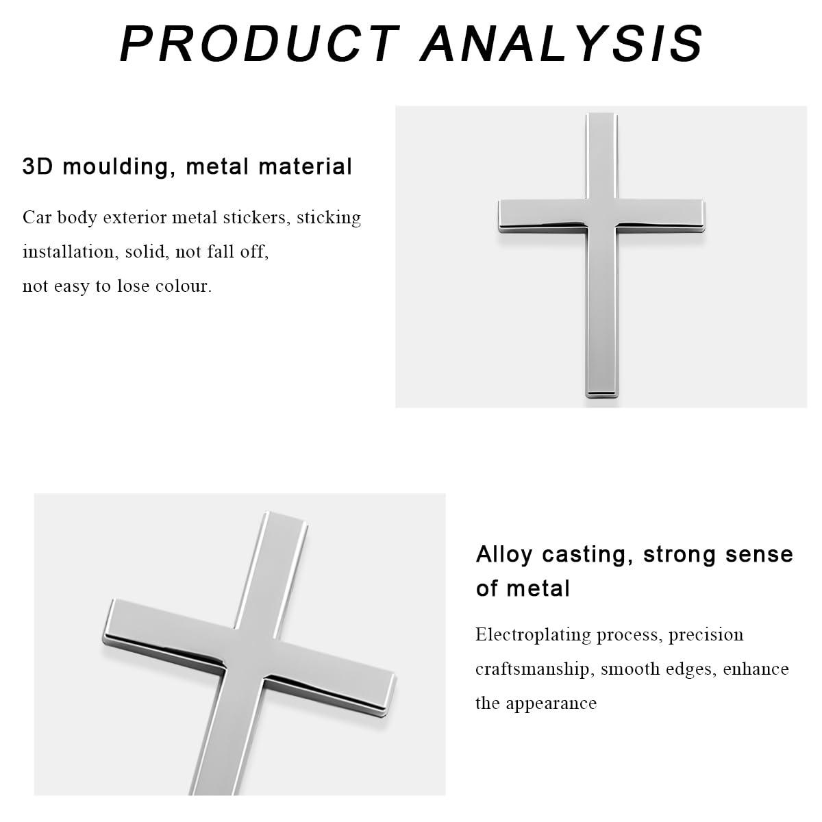 2PCS Metal Jesus Christ Cross Badge Stickers 2 5 1 8 Alloy 3D Individual Car Cross Sticker Self — view 3
