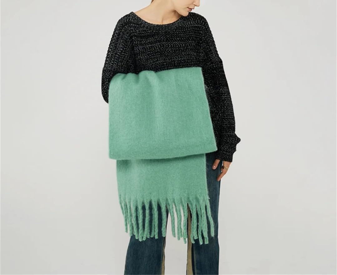 Sciarpa in cashmere spessa solida per le donne grande coperta di lana invernale scialle caldo avvolge femminile con nappa