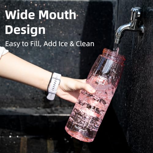 Image of Fanhaw 32 oz Clear Plastic Water Bottle, BPA Free Leakproof Tritan Sports Water Bottle with Chug Lid, Wide Mouth Reusable Bottle for Gym, Travel, School & Office (Cherry Blossom)