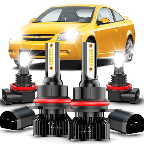 Fit For Chevy Cobalt 2005-2010,For Nissan Frontier 2005-2021 Led fog light Bulbs,1:1 size 9007/HB5 High &Low Beam Bulbs+H11/H8 Fog Light Bulbs,500% Brightness, 6000K White,plug and play,4-Pack