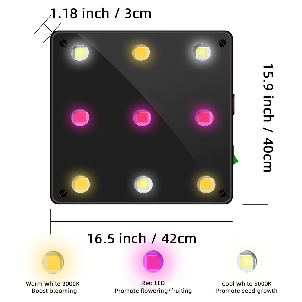 CANAGROW Lampe de croissance LED sans bruit - 900 W - Équivalent HPS - Lampe de croissance à spectre complet avec LED COB de qualité supérieure - 3 modes d'éclairage pour plantes d'intérieur, fruits