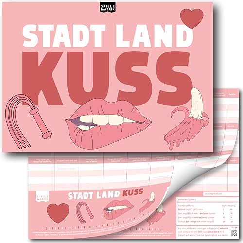 Stadt Land Fluss Liebe Kuss Spiel für Erwachsene Spielblock ab 18 J. Quiz Spielblock A4 mit 24 tabulosen Kategorien | Spiele-Klassiker als Partyspiel, Erotik-Spiel, JGA DIN A4-Block mit 50 Blatt