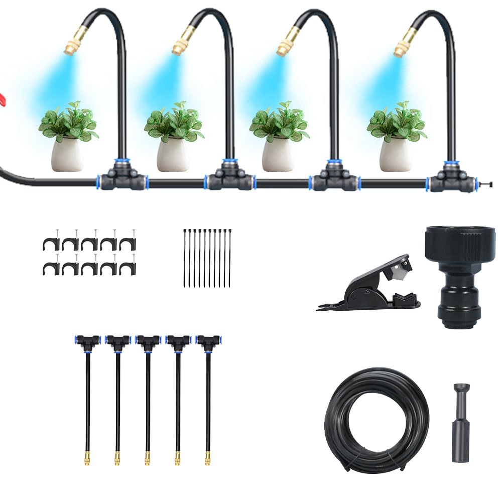 Quick-Connect Drip Irrigation System Kit, 360° Bendable Automatic Garden Watering with Adjustable Copper Nozzles, Complete Set for Greenhouse, Lawn, Potted Plants & Flower Beds (5M / Set)