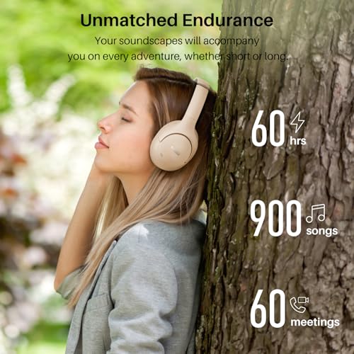 TOZO HT2 Hybrid Active Noise Cancelling Headphones, Wireless Over Ear Bluetooth Headset, 60H Playtime, Hi-Res Audio Custom EQ via App Deep Bass Comfort Fit Ear Cups, for Home Office Travel - Image 6