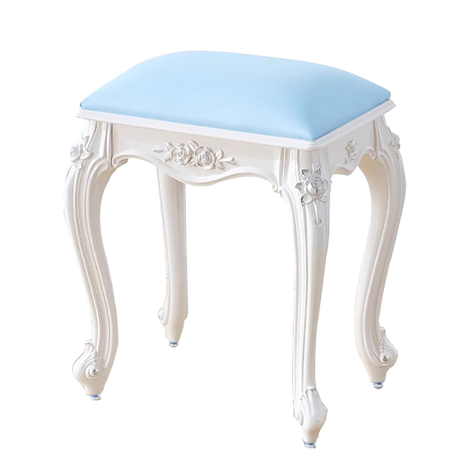 SUZEPER Vintage Carved Vanity Bench,Victorian Style Vanity Stool with Padded Cushion,Chic Dressing Chair Makeup Stool for Bedroom Living Room(Seat