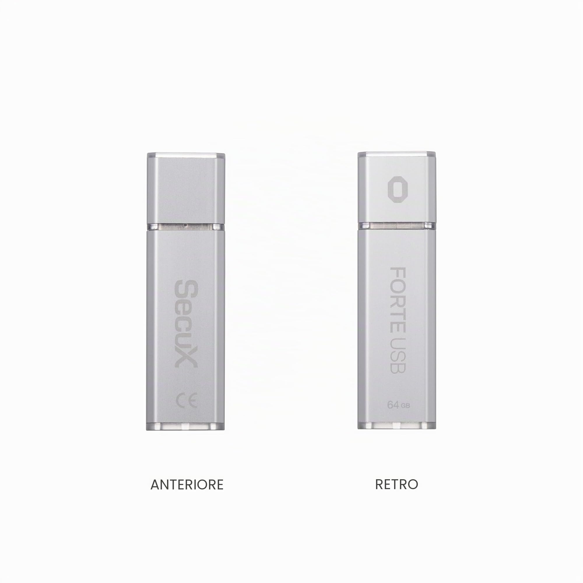 SecuX Forte - Chiavetta USB 3.2 Gen 1 con crittografia XTS-AES, autenticazione password, blocco automatico, involucro in metallo argentato (64 GB)