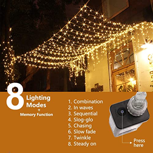 MZD8391 Curtain String Lights, 9.8 X 9.8ft 304 LED Starry Fairy Lights for Wedding, Bedroom, Bed Canopy, Garden, Patio, Outdoor Indoor (Warm White) - Thumbnail 3