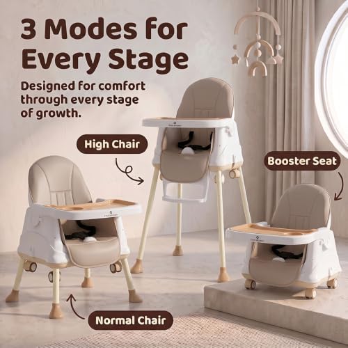 Image of StarAndDaisy 3-in-1 Multifunctional Baby High Chair with Adjustable Double Tray, 3-Point Safety Harness, Convertible Booster Seat & Kids Chair, Steel Frame, Feeding Chair for Babies & Toddlers