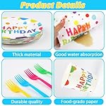 Kochorie 144 Pieces Happy Birthday Print Party Decorations Including Disposable Plates Napkins Cups Forks Tableware Sets Serves 24 for Birthday Party Supplies - Image 3