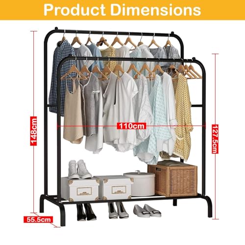Image of Strassis Design PC Metal Garment Rack Multipurpose Clothes Rack with Bottom Shelf /Coat Jacket Hanger for Home Bedroom Storage Organizer Unique Display Stand (Black)