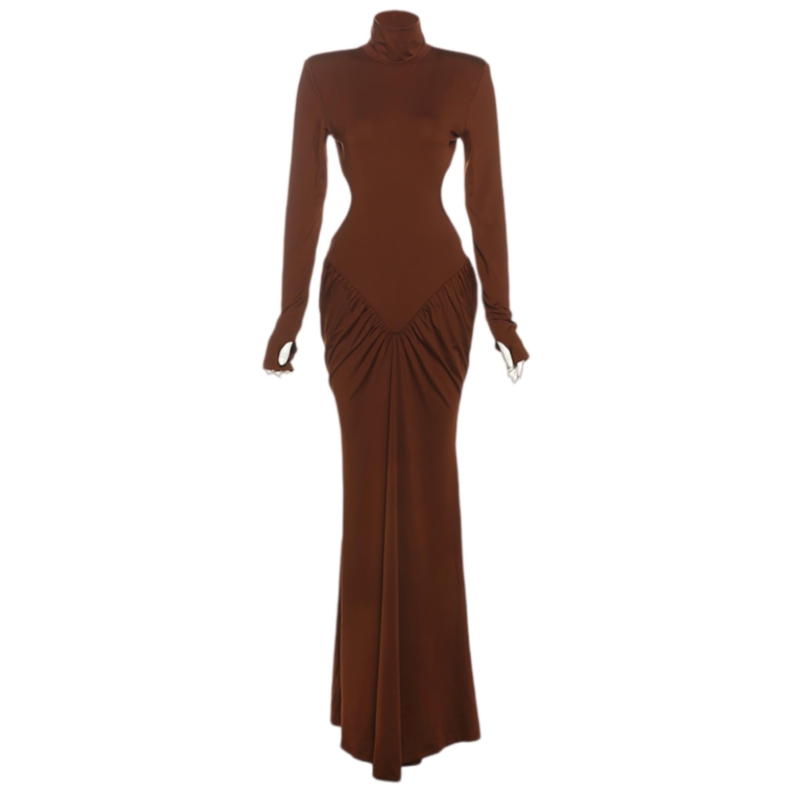 Vestito Abito Maxi Senza Schienale da Donna - Manica Lunga con Cuscinetti, Design Vita, Glutei di Pesca, Elegante E Slim Fit per Banchetti Eventi Serali-Pink-m
