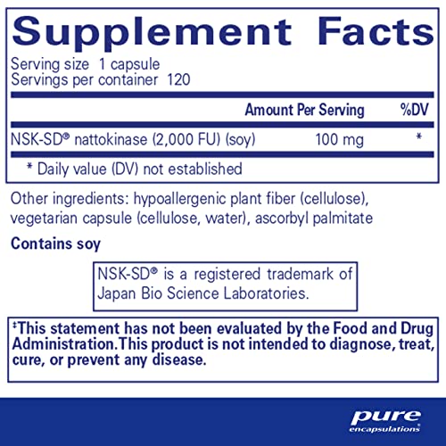 Pure Encapsulations NSK-SD | Nattokinase 100 mg | Enzymes to Promote Healthy Blood Flow, Circulation, and Blood Vessel Function | 120 Capsules - Image 2