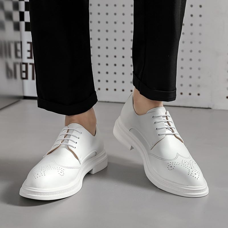 Men's White Oxford Shoes Classic Embossing Lace-Up Pointed Toe Formal Dress Modern Brogue Business Shoes3