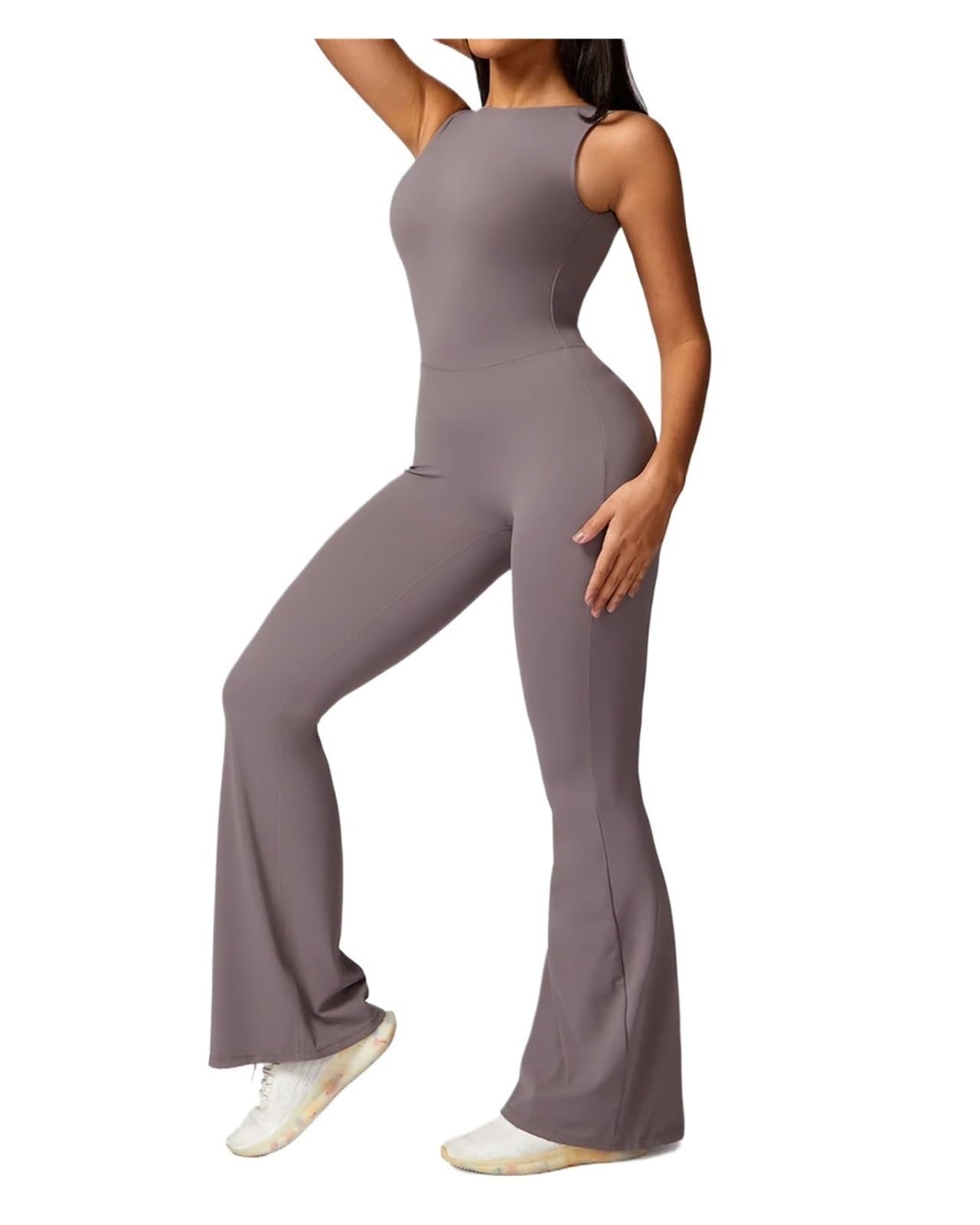 Combinaison de Yoga Une pièce Dos Nu ajourée for Femme, Combinaison de Sport sans Manches, de Fitness, d'entraînement, d'exercice, Moulante et évasée pour La Danse et L'entraînement