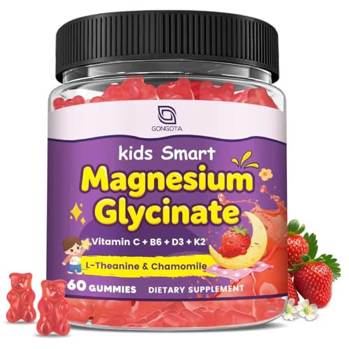 Image of Magnesium Glycinate Gummies for Kids & Adults - 400 /200mg Magnesium Supplement with L-Theanine, Chamomile, D3 & K2, Kids Sleep Gummies Melatonin Free, for Zzz & Relax, Cognition - Sugar Free, 60 Ct
