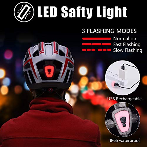 Bike Helmet Men Women,Shinmax Safety Certificated Bicycle Helmet with USB Rechargeable Rear Light&Detachable Magnetic Goggle&Sun Visor Adjustable Mountain Bike Helmet Road Bicycle MTB Helmet SM-B23