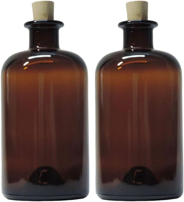 2 x Apothecary Bottle 500 ml Glass Bottle with Corks and Labels
